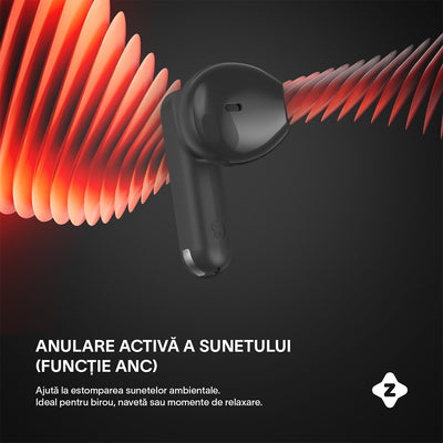 Casti wireless cu noise cancelling, Zoopie®, ANC & ENC, Casti Bluetooth 5.4, fara fir, in ear, audio Hi-Fi, bass, microfon HD dual, handsfree, moduri ANC & Transparency & Gaming, sport, telefon universal, control touch, afisaj LED, NEO Pro, negru