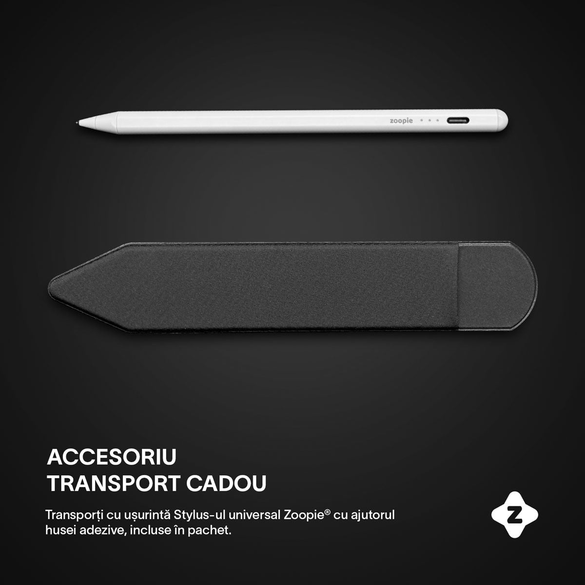 Stylus Pen Universal, Zoopie®, pentru tableta iPad 2010-2017, Android, Windows, Telefon, Varf Cupru, Magnetic, USB-C, Alb