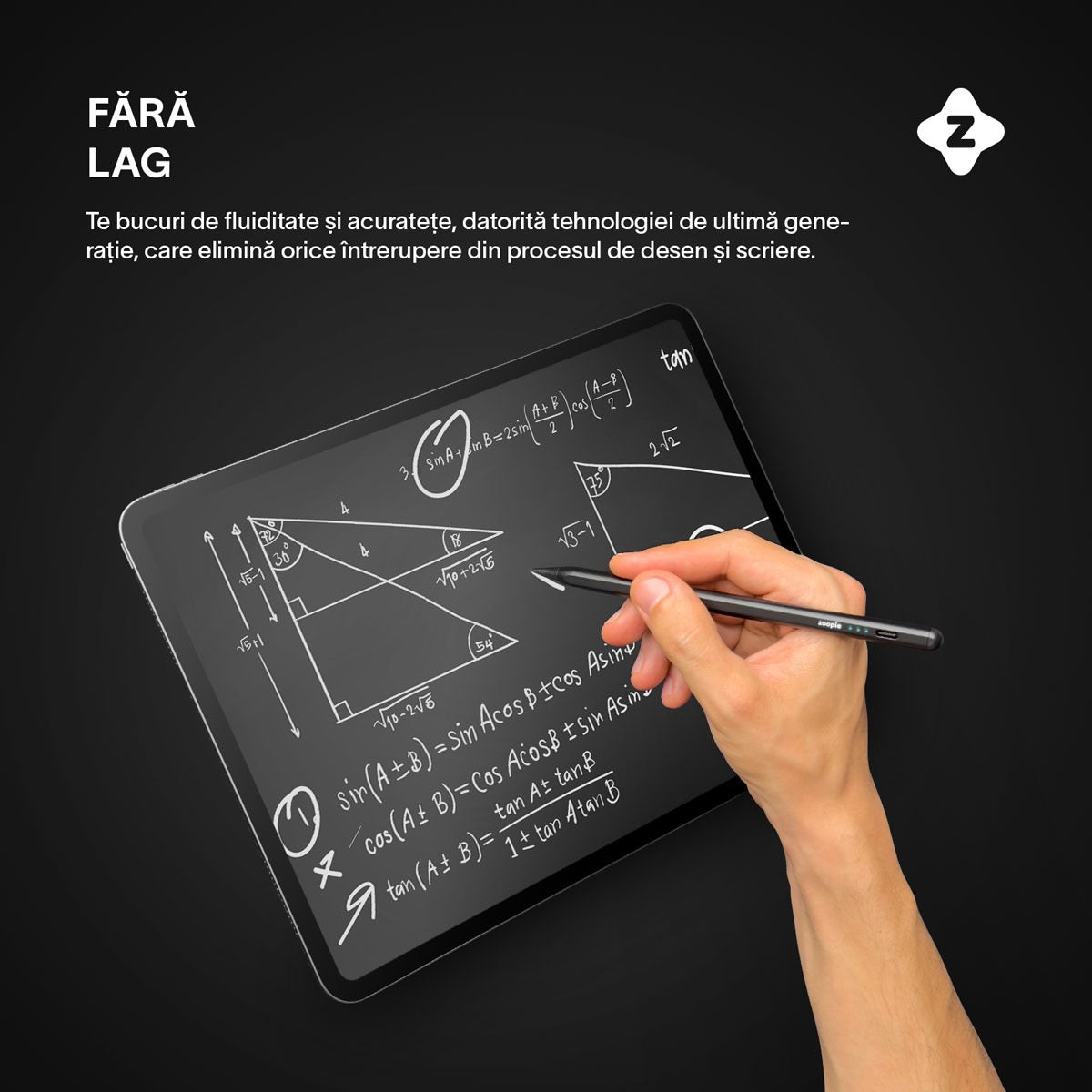 Stylus iPad Pen, Zoopie®, Pix pentru tableta iPad Apple 2018-2026, Profesional, Penite anti-zgarieturi, functie Palm Rejection, Tilt, Lag-Free, Magnetic, USB-C, Negru