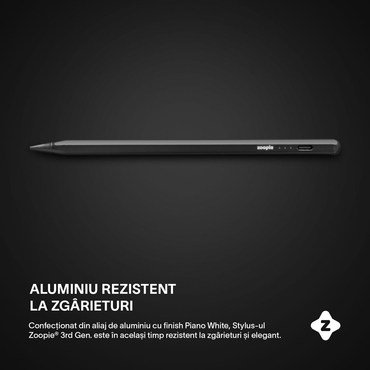 Stylus iPad Pen, Zoopie®, Pix pentru tableta iPad Apple 2018-2026, Profesional, Penite anti-zgarieturi, functie Palm Rejection, Tilt, Lag-Free, Magnetic, USB-C, Negru