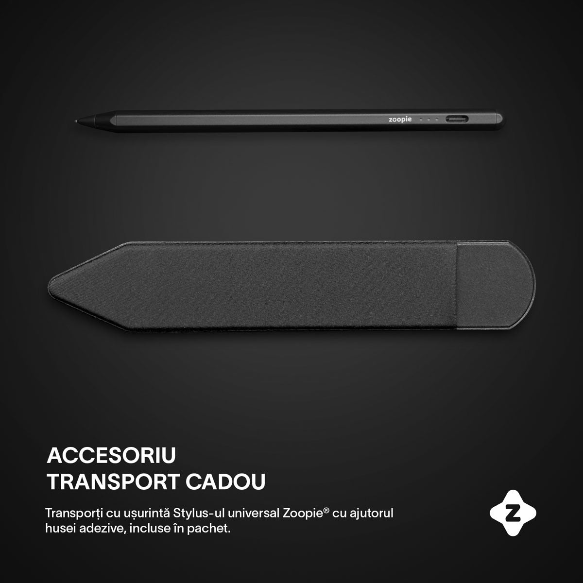 Stylus Pen Universal, Zoopie®, pentru Telefon, tableta iPad 2010-2017, Android, Windows, Varf Cupru, Magnetic, USB-C, Negru