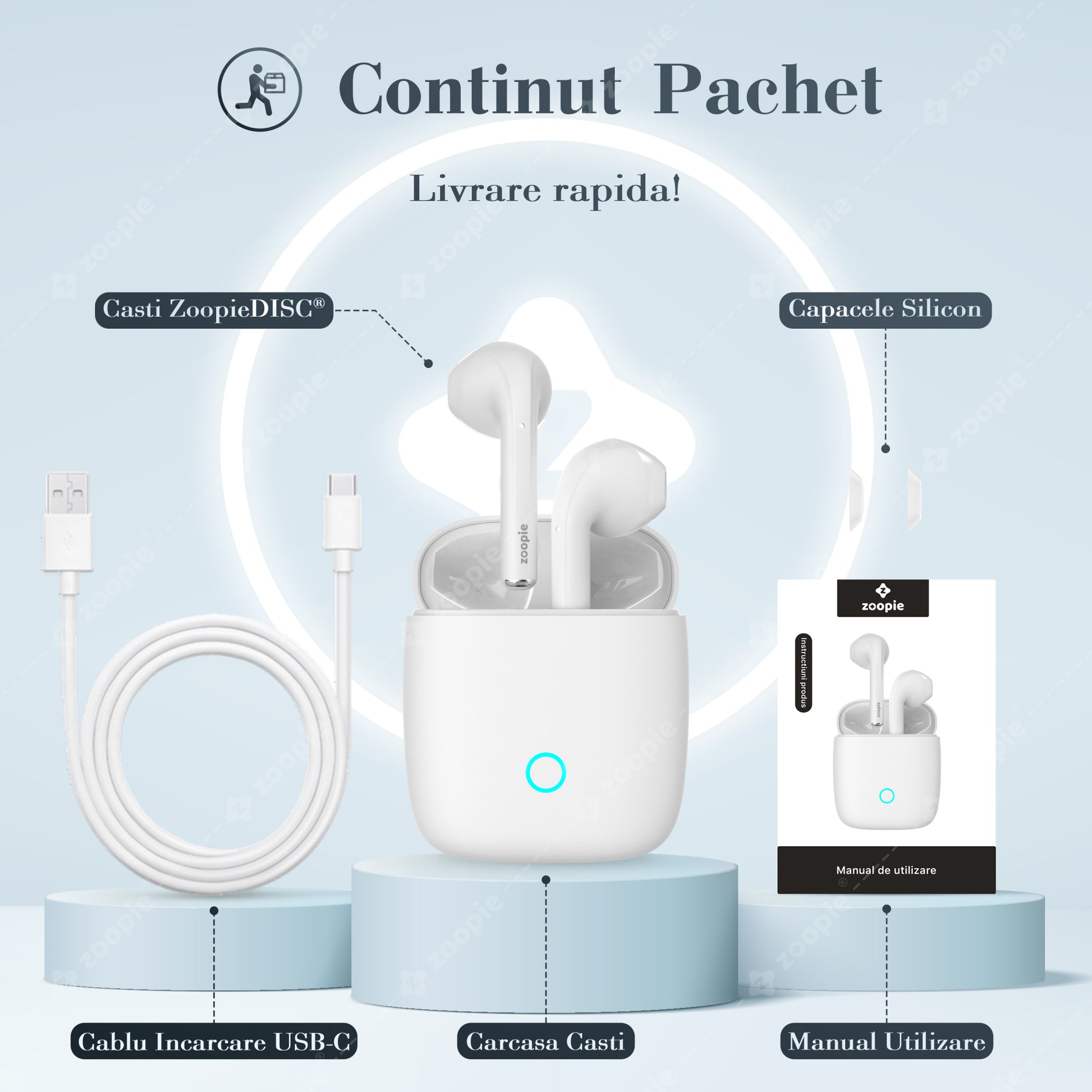 Casti Wireless Bluetooth, Zoopie®DISC continut pachet