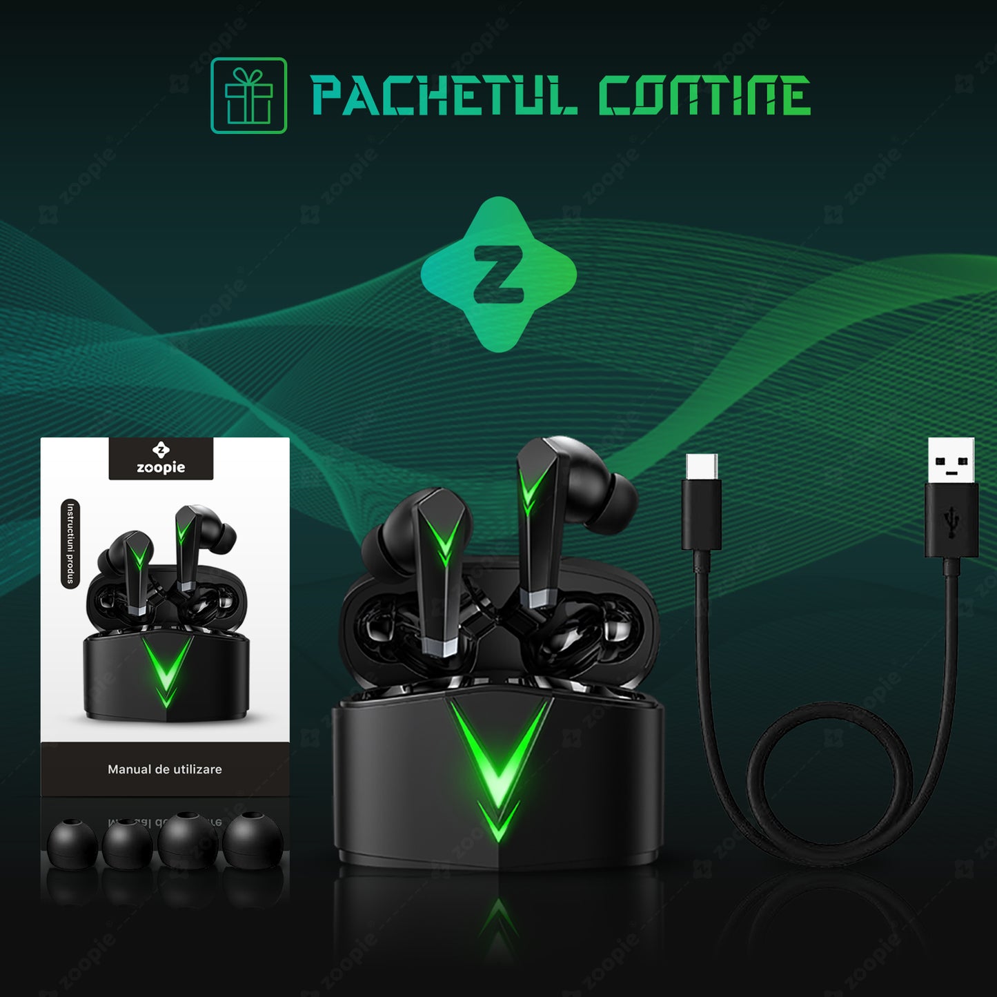 Casti gaming telefon, Zoopie®SHARP, Wireless Fara Fir continut pachet