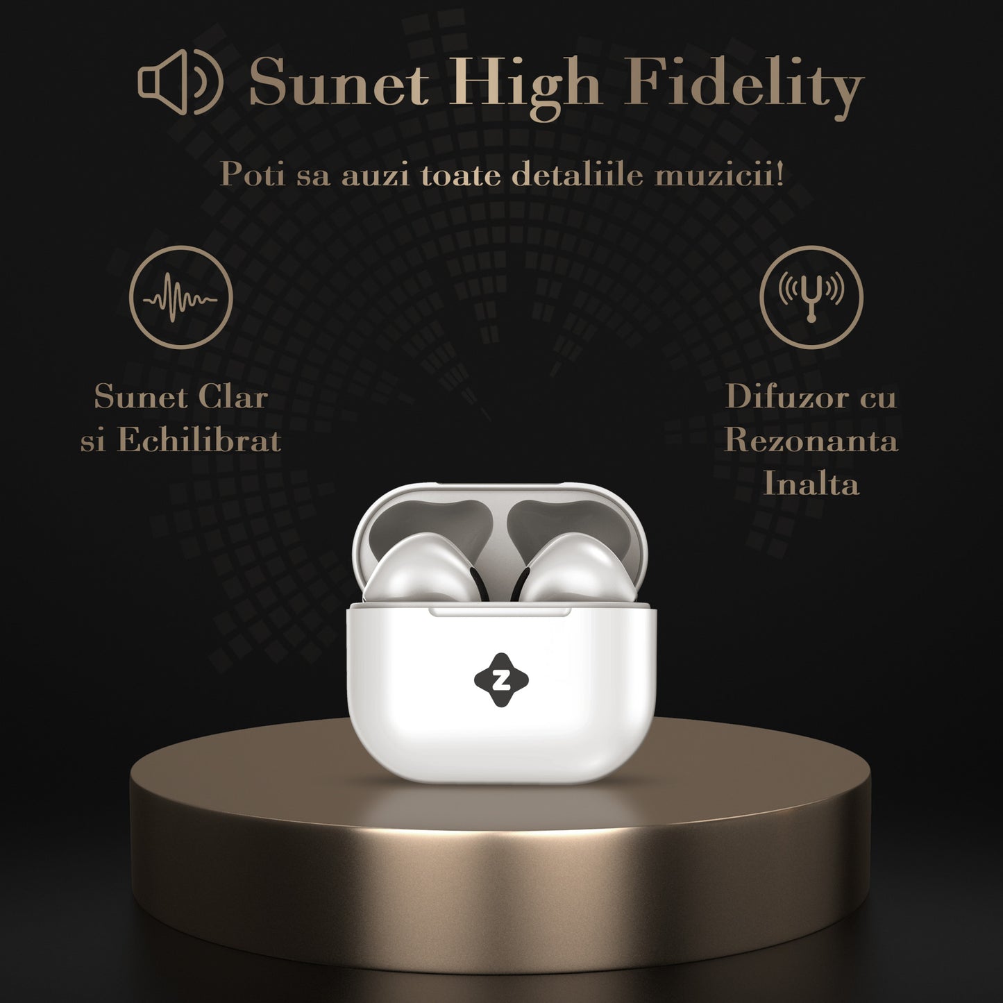 Casti audio wireless (fara fir), Zoopie®NEO, Bluetooth 5.1, Earbuds cu control touch, Microfon noise cancelling, True Wireless Stereo, Earpods pentru telefon, Universale, Carcasa magnetica, Alb