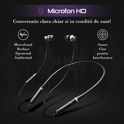 Casti wireless sport, Zoopie®BOLT, Bluetooth 5.1, Handsfree, True Wireless Stereo, IPX3, Prindere magnetica, Negru