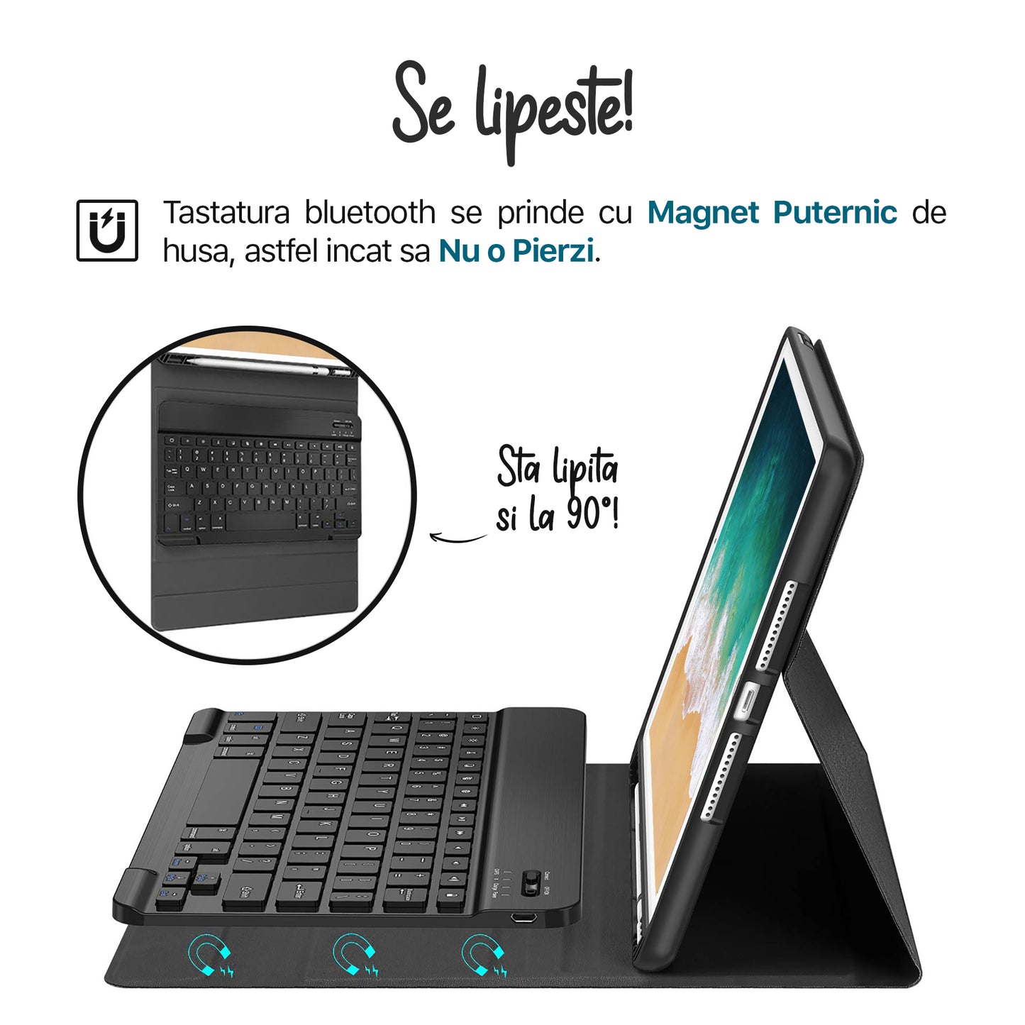 Husa cu Tastatura, Zoopie®, compatibila cu Apple iPad Pro 12.9" 5th Gen 2021 / 4th Gen 2020 / 3rd Gen 2018, Wireless, Bluetooth, Iluminata LED, Carcasa protectie, Negru