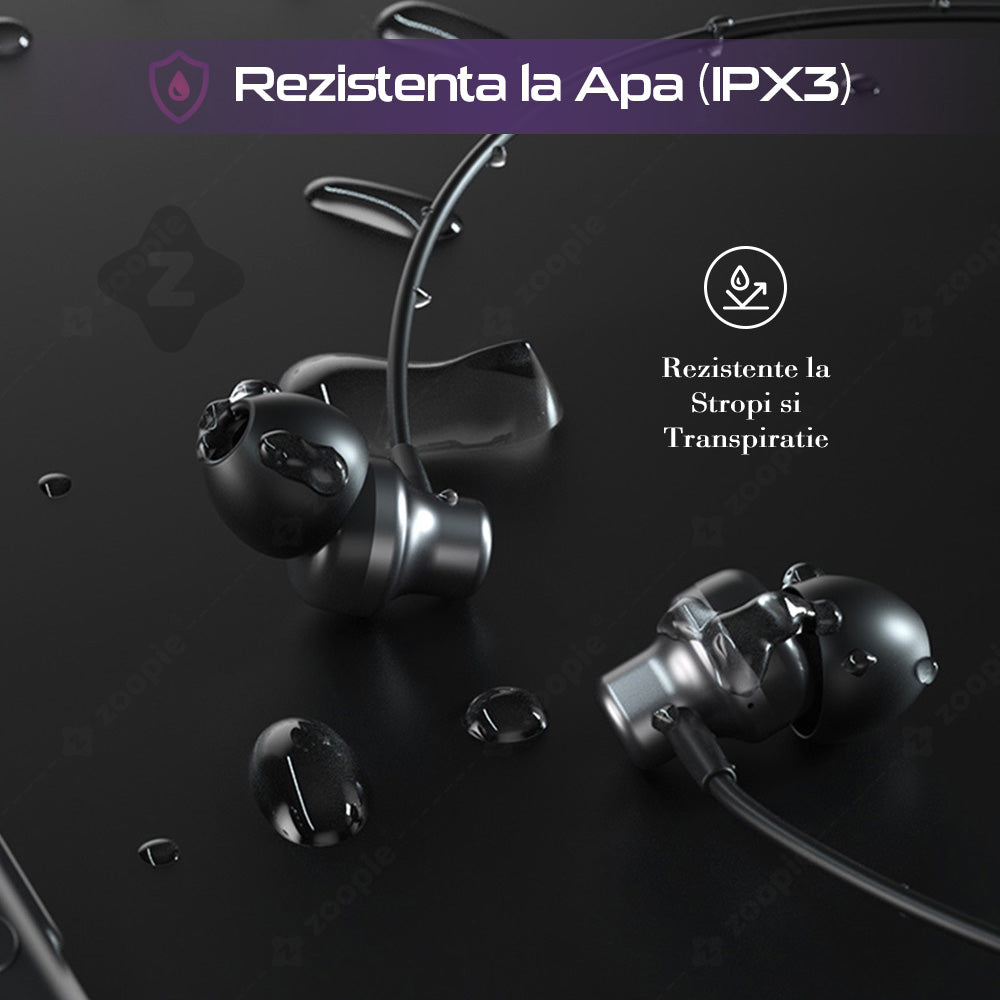 Casti wireless sport, Zoopie®BOLT, Bluetooth 5.1, Handsfree, True Wireless Stereo, IPX3, Prindere magnetica, Negru