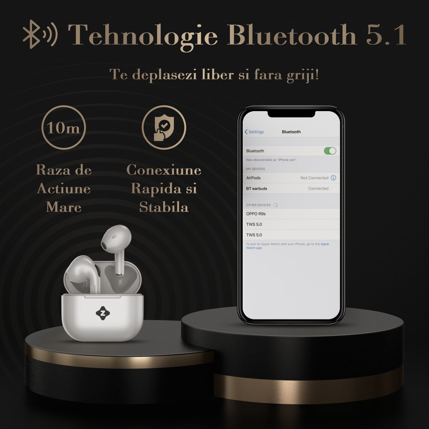 Casti audio wireless (fara fir), Zoopie®NEO, Bluetooth 5.1, Earbuds cu control touch, Microfon noise cancelling, True Wireless Stereo, Earpods pentru telefon, Universale, Carcasa magnetica, Alb