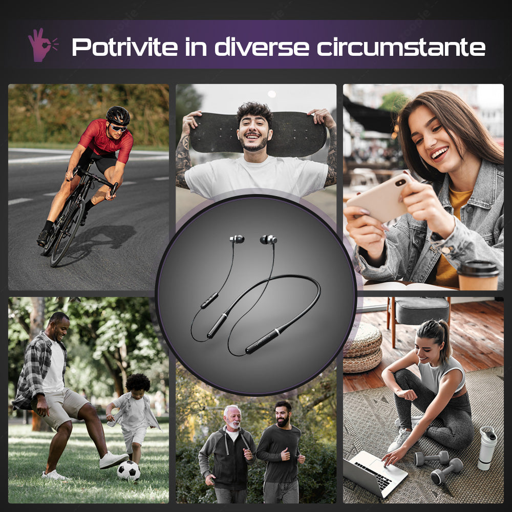 Casti wireless sport, Zoopie®BOLT, Bluetooth 5.1, Handsfree, True Wireless Stereo, IPX3, Prindere magnetica, Negru