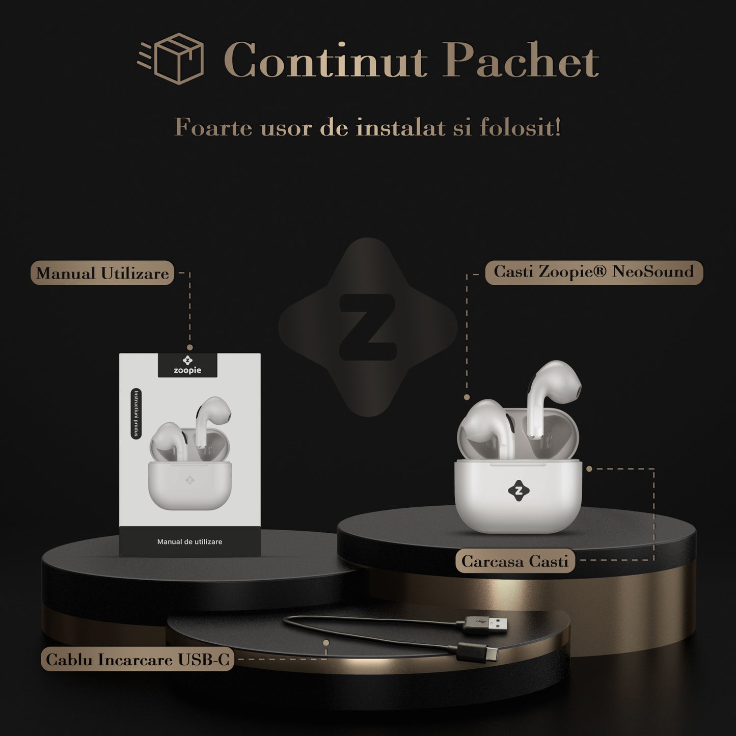 Casti audio wireless (fara fir), Zoopie®NEO continut pachet