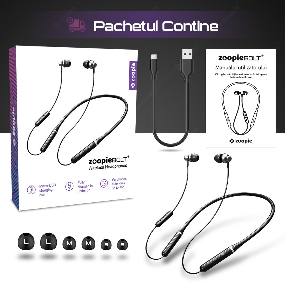 Casti wireless sport, Zoopie®BOLT continut pachet