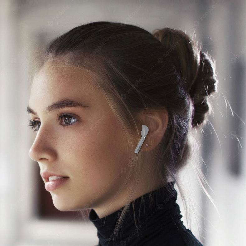 Casti Wireless Bluetooth, Zoopie®DISC, Fara fir, Casti audio in ear, True wireless, Cu microfon, Earbuds cu control touch, Bluetooth 5.1, LED RGB, Alb mat