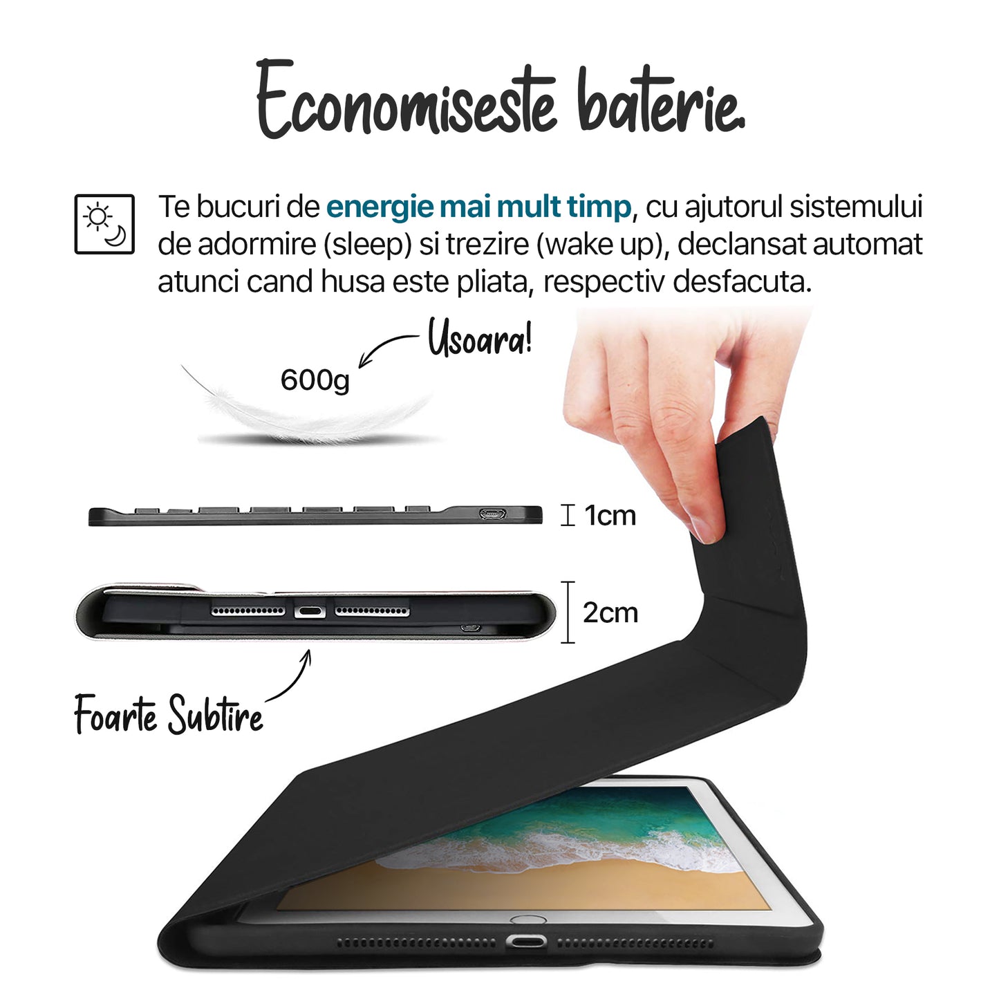Husa cu Tastatura, Zoopie®, compatibila cu Apple iPad Pro 12.9" 5th Gen 2021 / 4th Gen 2020 / 3rd Gen 2018, Wireless, Bluetooth, Iluminata LED, Carcasa protectie, Negru