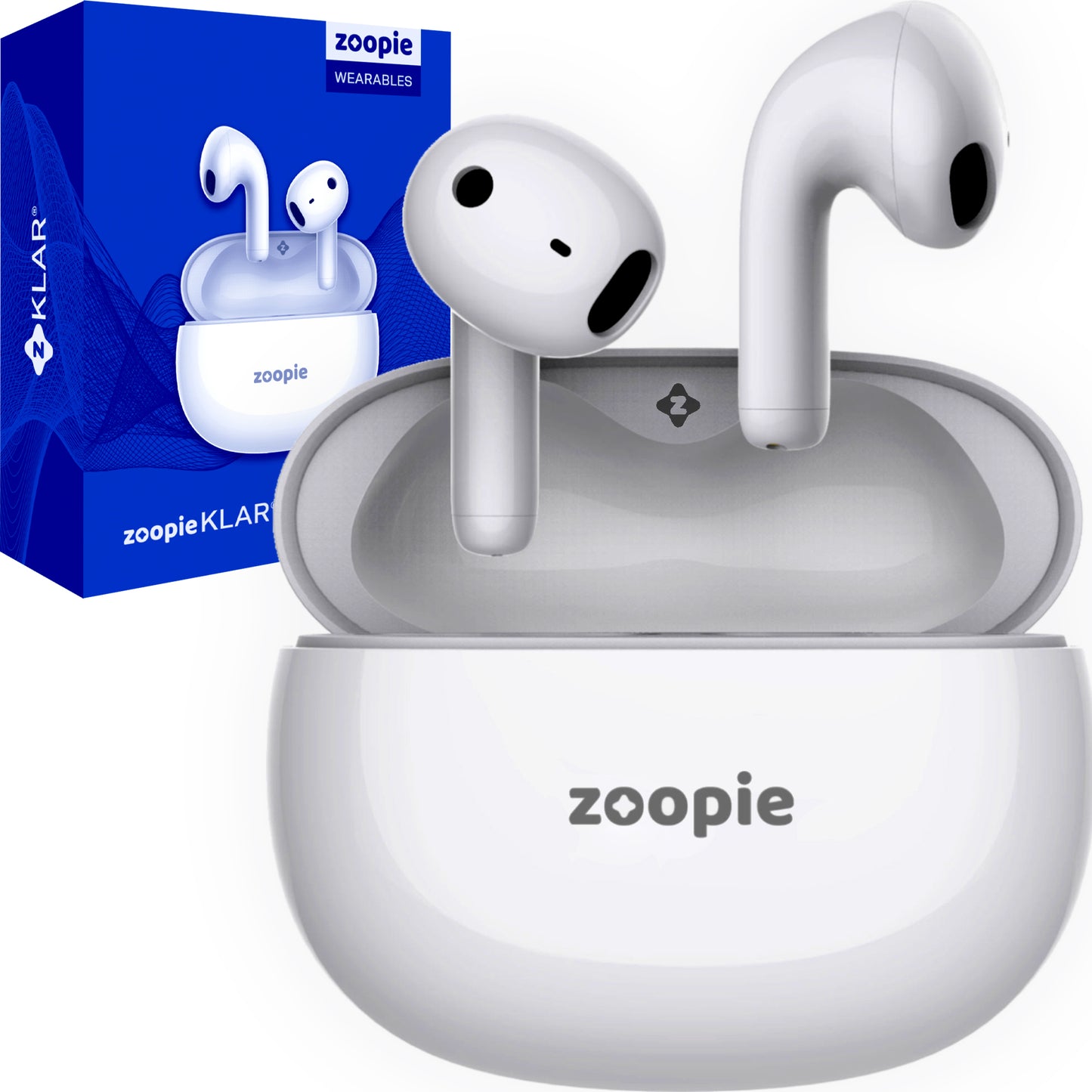 Casti wireless bluetooth, Zoopie®KLAR, audio, in ear, fara fir, sport, cu microfon, control touch, asistent vocal, universale, Bluetooth 5.3, Husa silicon, alb