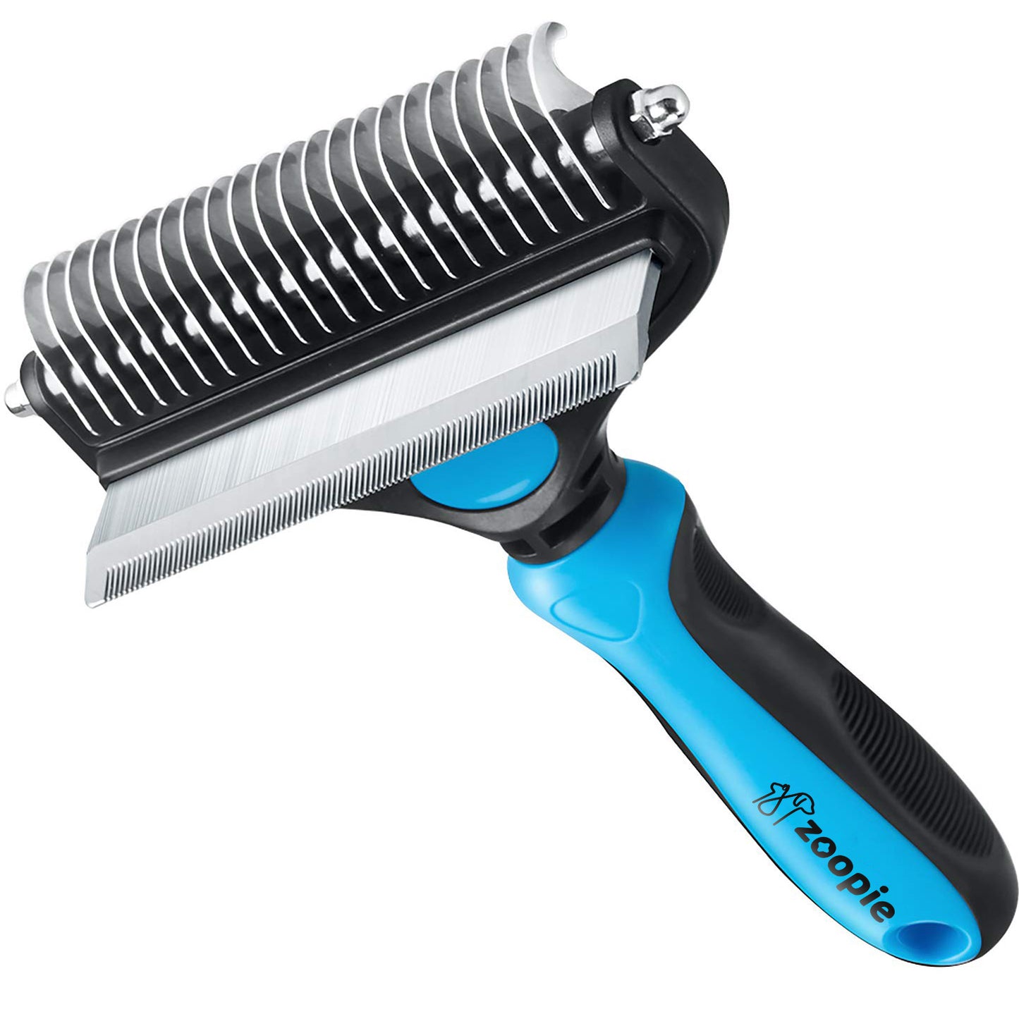 Perie par Caini, Pisici, Animale, Zoopie®, Tesala si Perie trimmer 2 in 1, Anti-naparlire, Descalcire blana, pentru tuns par scurt si lung, L