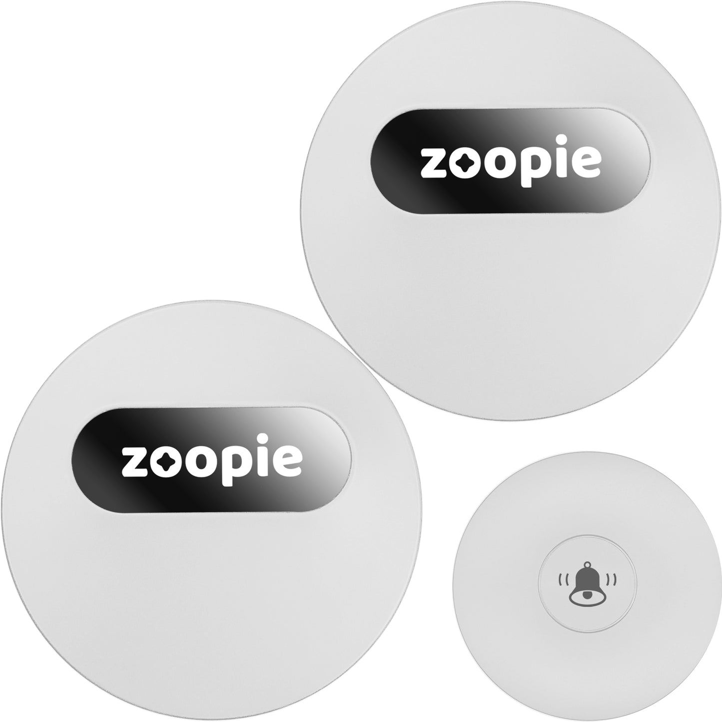 Sonerie Fara Fir/ Wireless, Zoopie®, Fara Baterie, Cinetica, Distanta 240m, Rezistenta la apa, Exterior, Digitala, Electrica, Pentru usa/ poarta, 58 Melodii, 2 Receptoare, Alb Mat