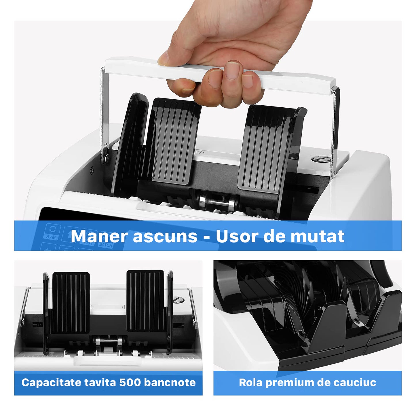 Masina de numarat bani, Zoopie®, Numarare cantitativa si valorica, Profesional, 18 valute, Detectare falsuri prin CIS, IR, UV, MG, MT, Display extern inclus