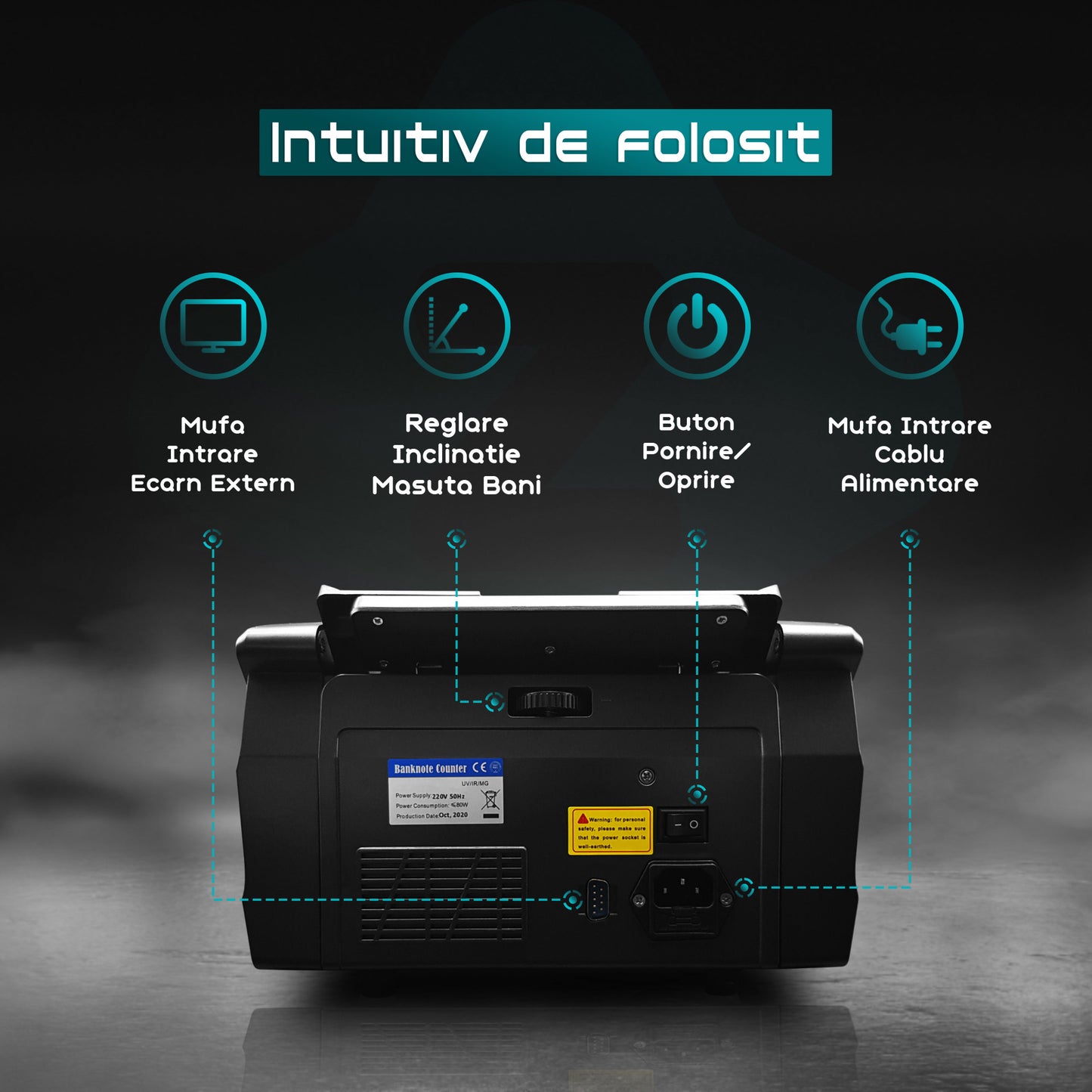 Masina de numarat bani, Zoopie®, Detectare bancnote cu IR, UV & MG, Aparat de numarat banii cu display propriu si extern inclus