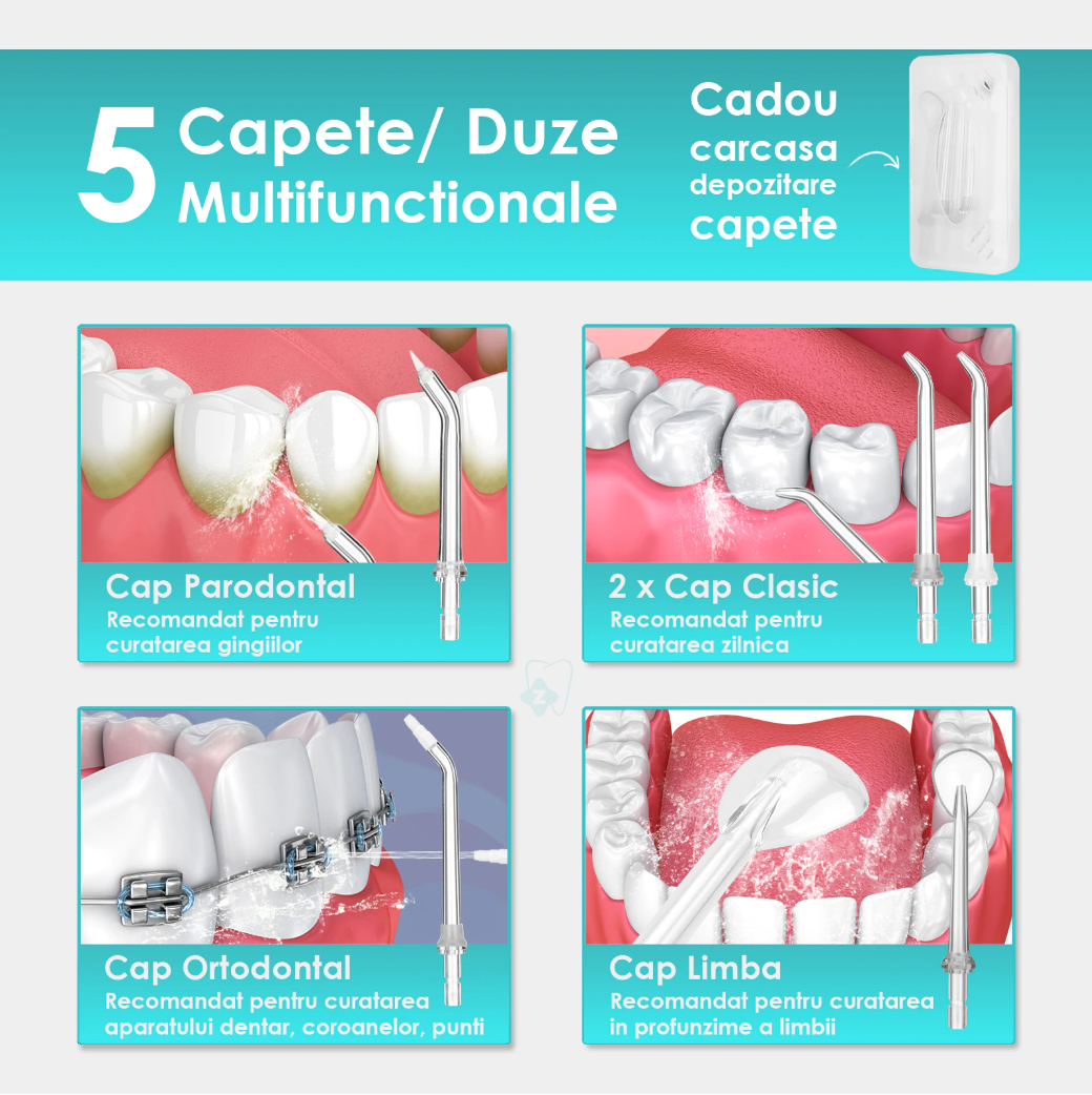 Set 5 Capete Irigator/ Dus bucal, Zoopie®, Compatibile cu irigatoarele Zoopie® ZOP60, ZOP61, ZOP62
