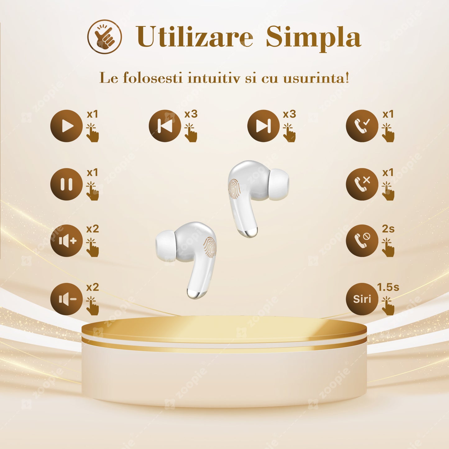 casti fara fir comenzi tactile zoopie bass alb