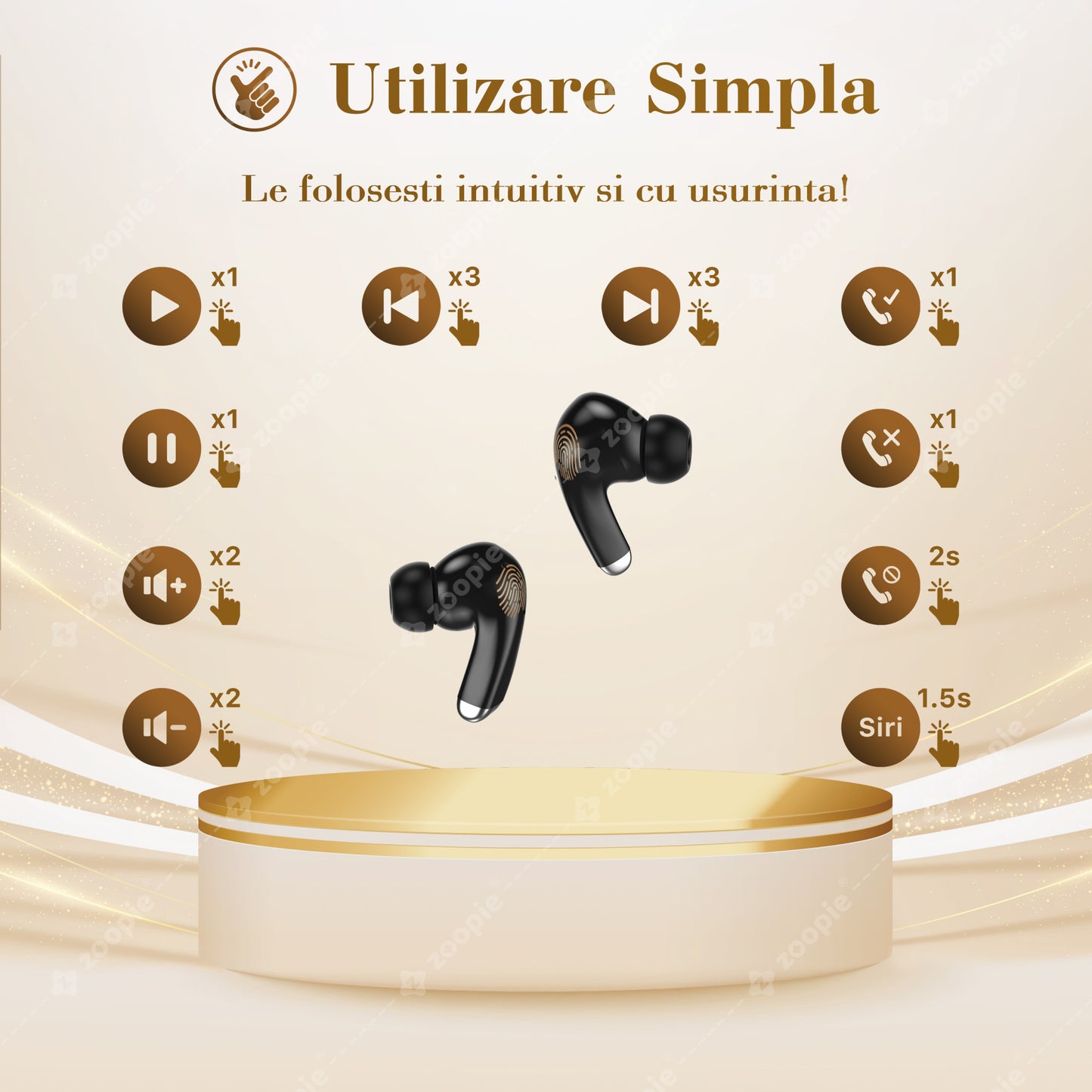 casti fara fir comenzi tactile zoopie bass negru