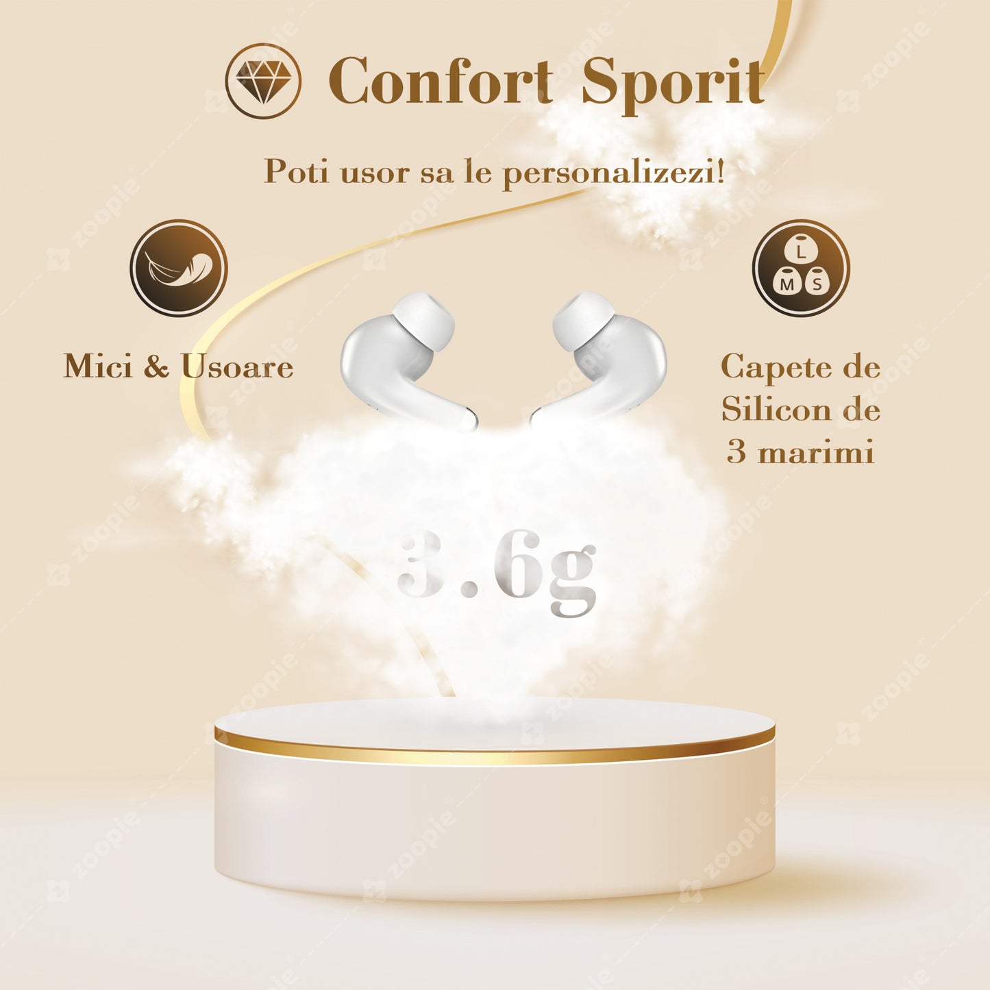 casti sport fara fir wireless confortabile zoopie bass alb