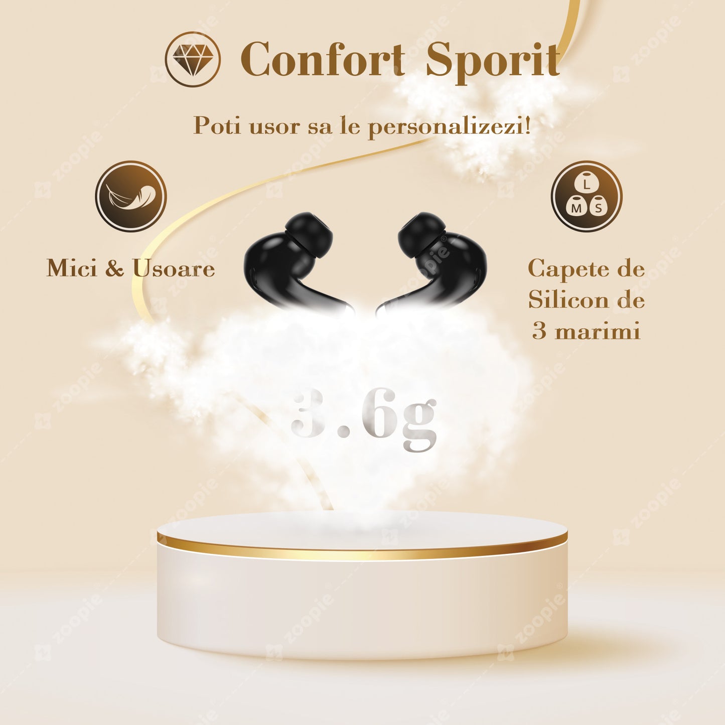 casti sport fara fir wireless confortabile zoopie bass negru