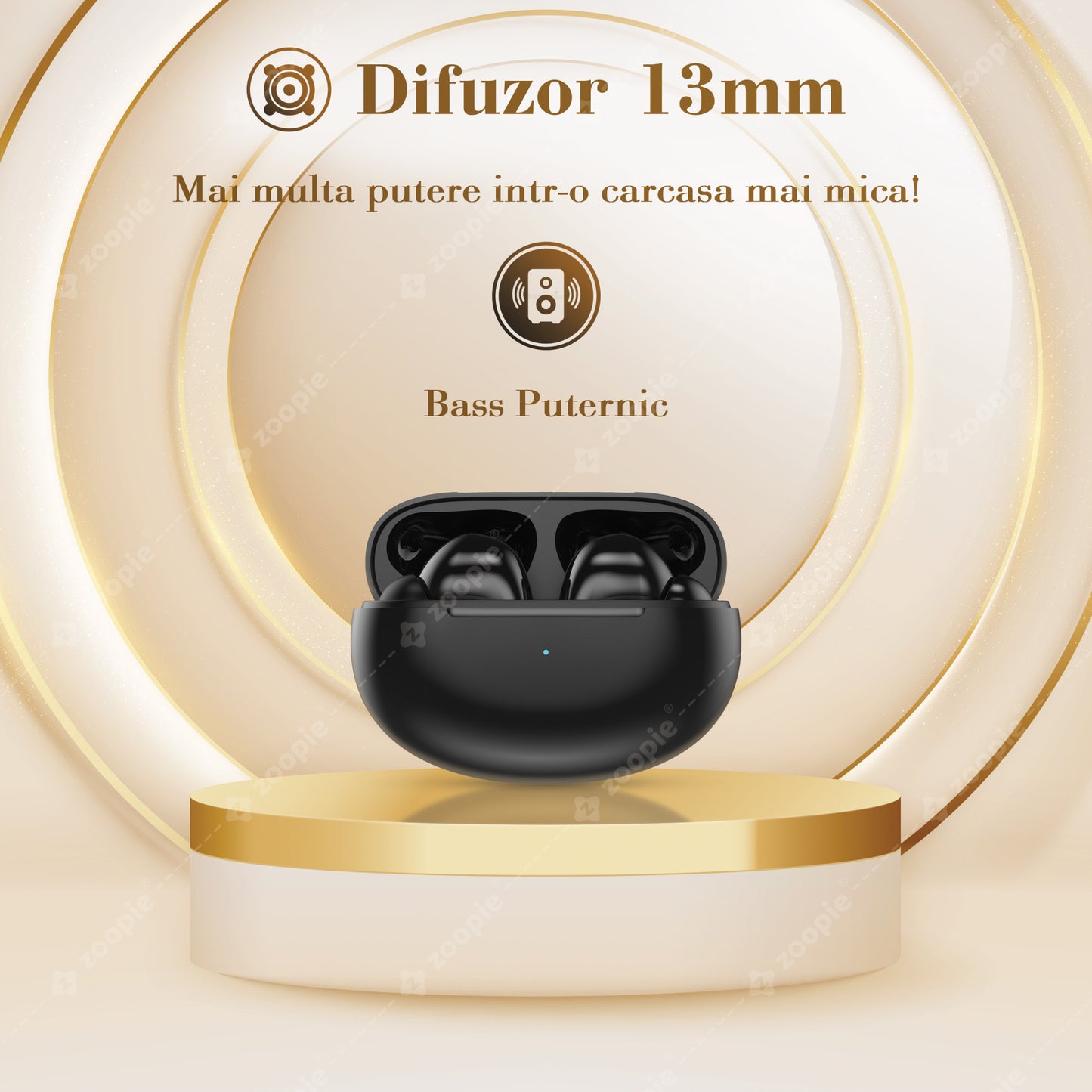 casti wireless audio difuzor zoopie BASS negru