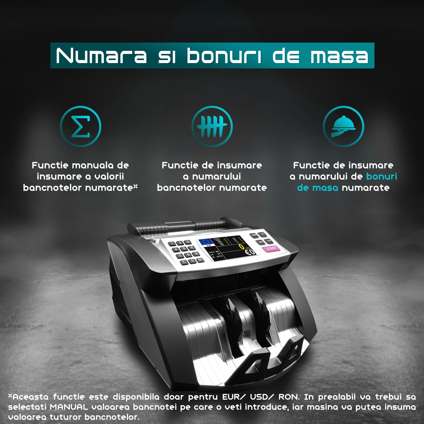 Masina de numarat bani, Zoopie®, Detectare bancnote cu IR, UV & MG, Aparat de numarat banii cu display propriu si extern inclus