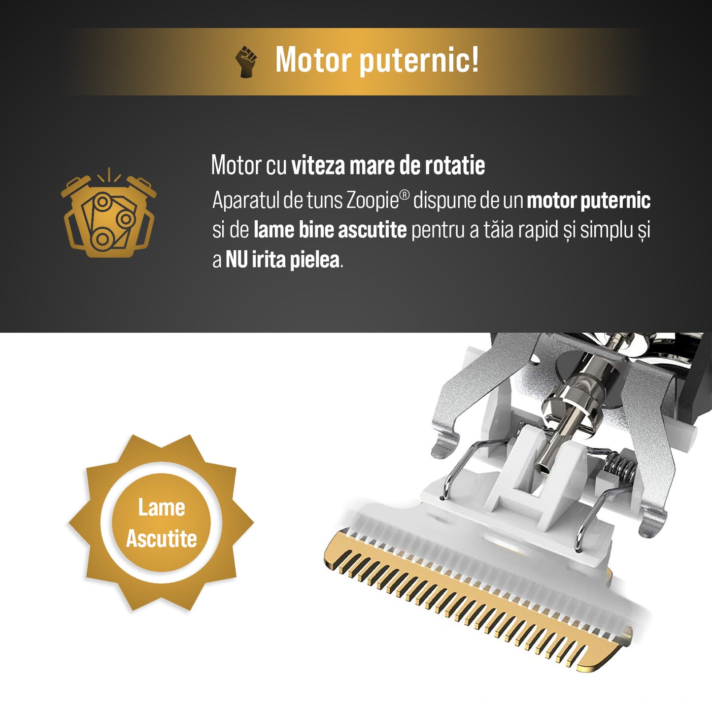 Masina de tuns animale, caini, pisici, Aparat de tuns, Zoopie®, Lama ceramica de rezerva, Acumulator reincarcabil, Adaptor priza, Silentioasa, Trimmer fara fir, Ghid, Neagra
