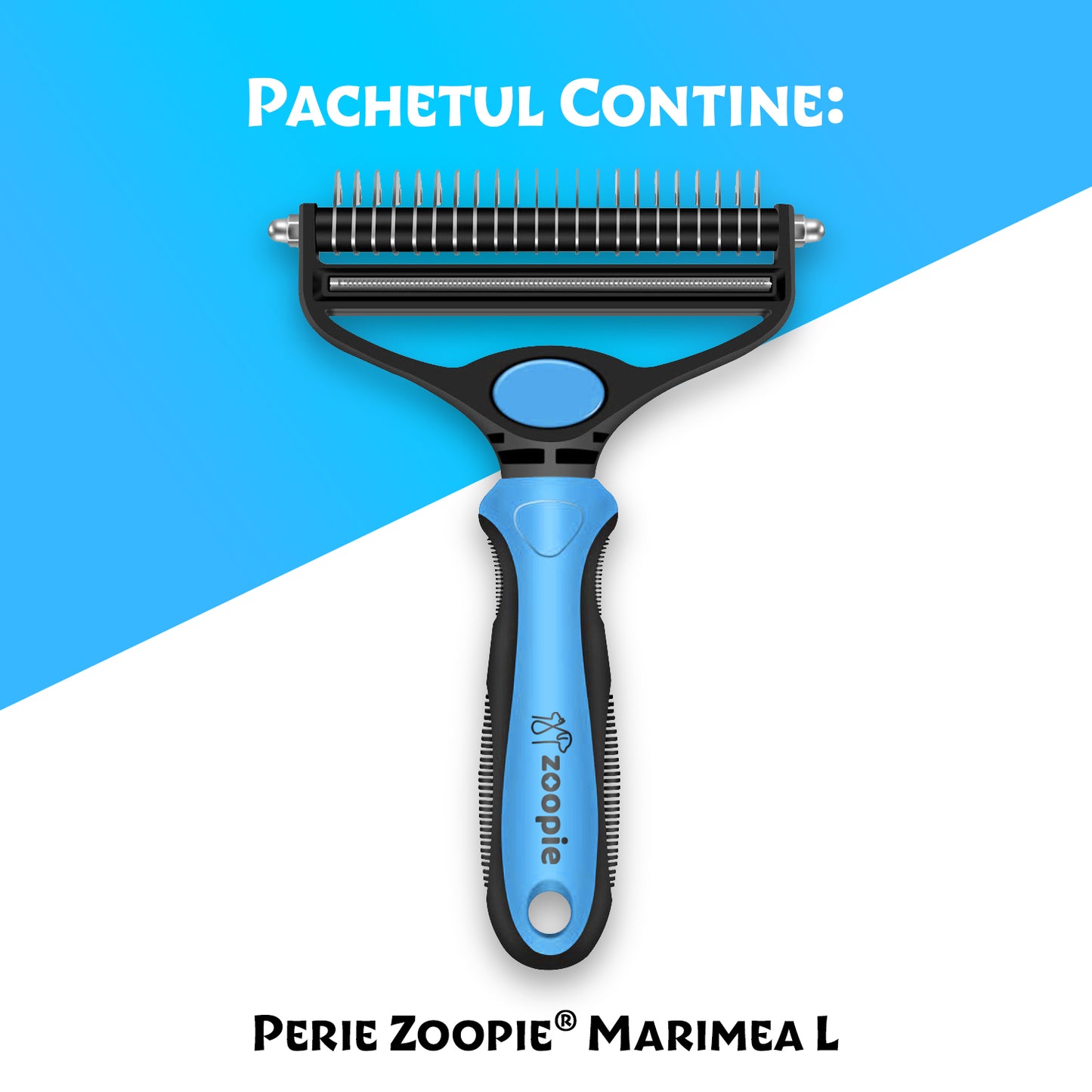 Perie par Caini, Pisici, Animale, Zoopie®, Tesala si Perie trimmer 2 in 1, Anti-naparlire, Descalcire blana, pentru tuns par scurt si lung, L
