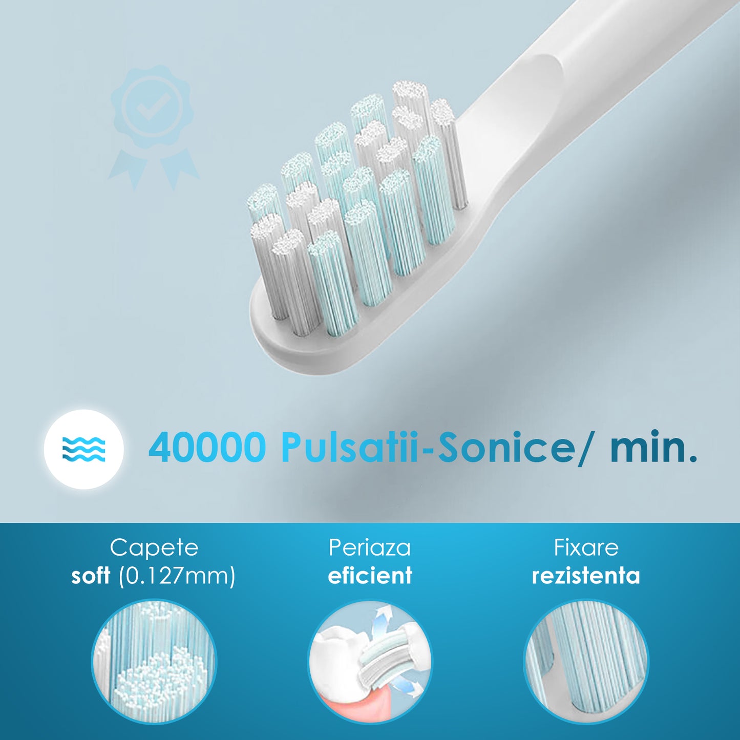Periuta Dinti Electrica Sonica, Zoopie®Seago, 40,000 Pulsatii/min, 5 Programe, Functie de memorare, Smart Timer, 700mAh, USB-C, IPX7, 3 Capete, Alb