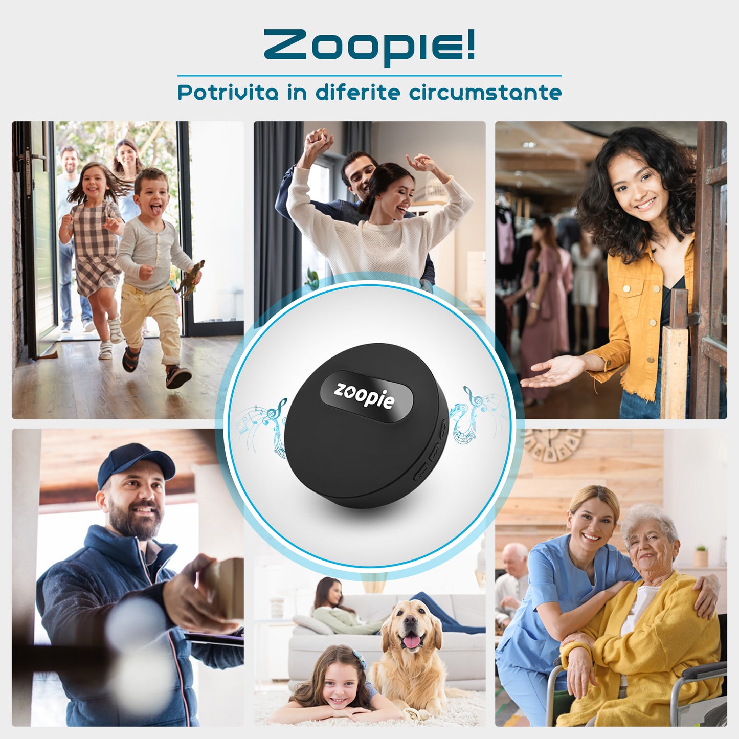 Sonerie Fara Fir/ Wireless, Zoopie®, Fara Baterie, Cinetica, Distanta 240m, Rezistenta la apa, Exterior, Digitala, Electrica, Pentru usa/ poarta, 58 Melodii, Negru Mat