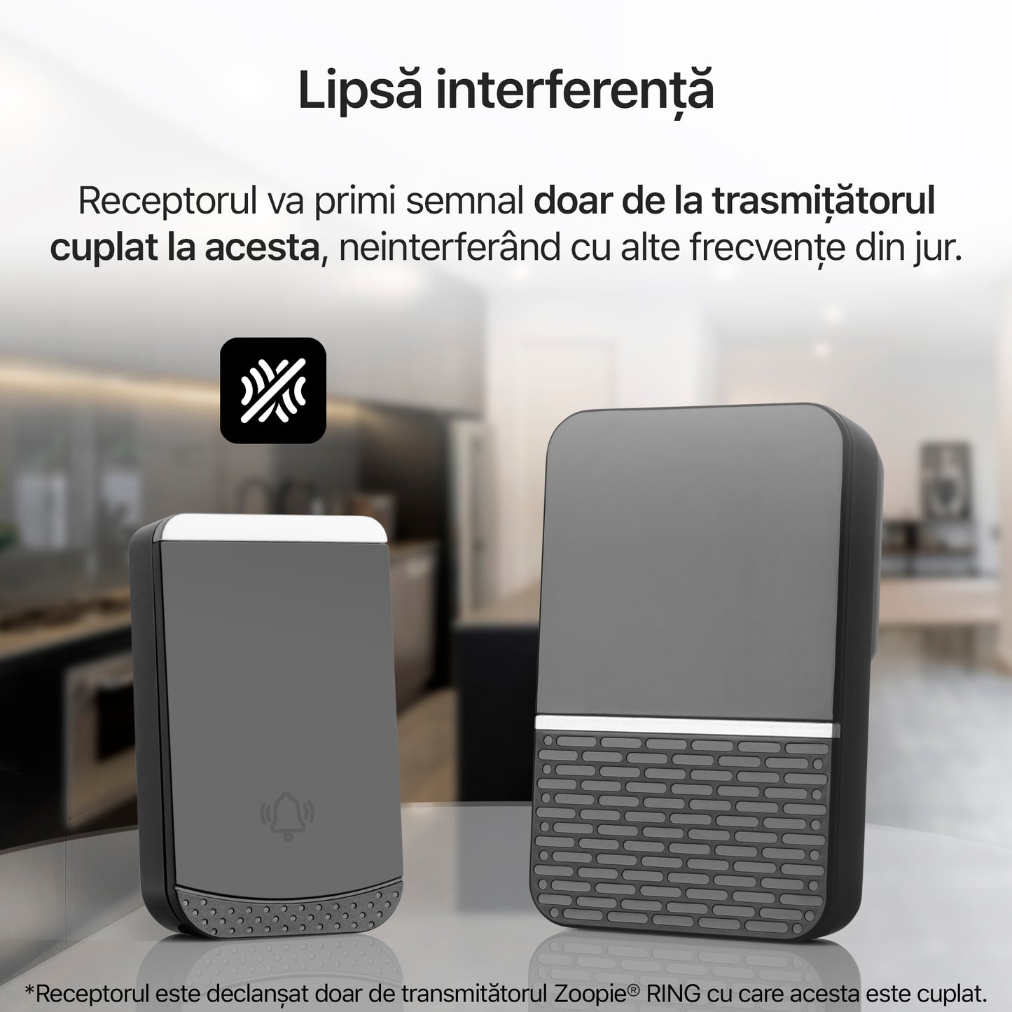 Sonerie fara fir/ wireless, Zoopie®RING, pentru usa/ poarta, exterior, digitala, electrica, cu baterii, rezistenta la apa, IP44, distanta 260m, kit montaj perete, 1 receptor, negru
