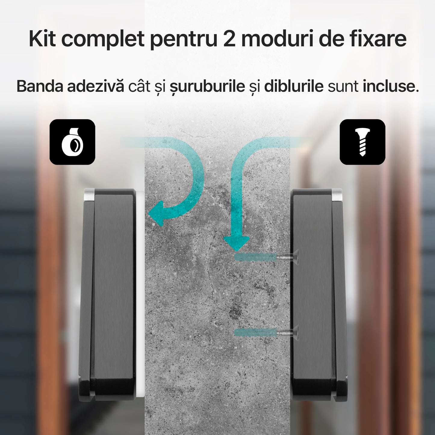 Sonerie fara fir/ wireless, Zoopie®RING, pentru usa/ poarta, exterior, digitala, electrica, cu baterii, rezistenta la apa, IP44, distanta 260m, kit montaj perete, 1 receptor, negru