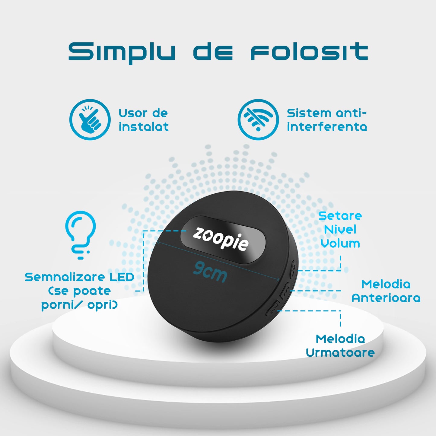 Sonerie Fara Fir/ Wireless, Zoopie®, Fara Baterie, Cinetica, Distanta 240m, Rezistenta la apa, Exterior, Digitala, Electrica, Pentru usa/ poarta, 58 Melodii, Negru Mat