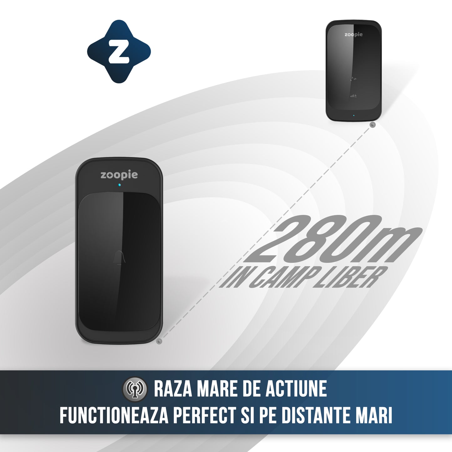 Sonerie Fara Fir/ Wireless, Zoopie®, Distanta 280m, 58 Melodii, Alimentare Priza Home, 2 Receptoare, Negru