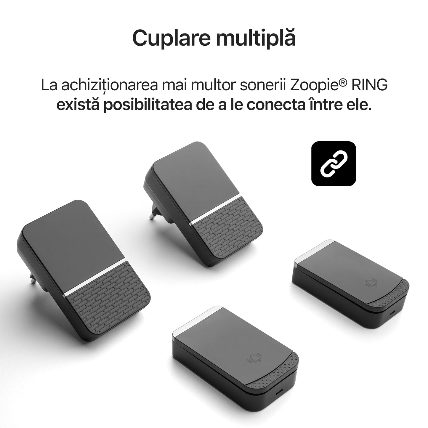 Sonerie fara fir/ wireless, Zoopie®RING, pentru usa/ poarta, exterior, digitala, electrica, cu baterii, rezistenta la apa, IP44, distanta 260m, kit montaj perete, 1 receptor, negru