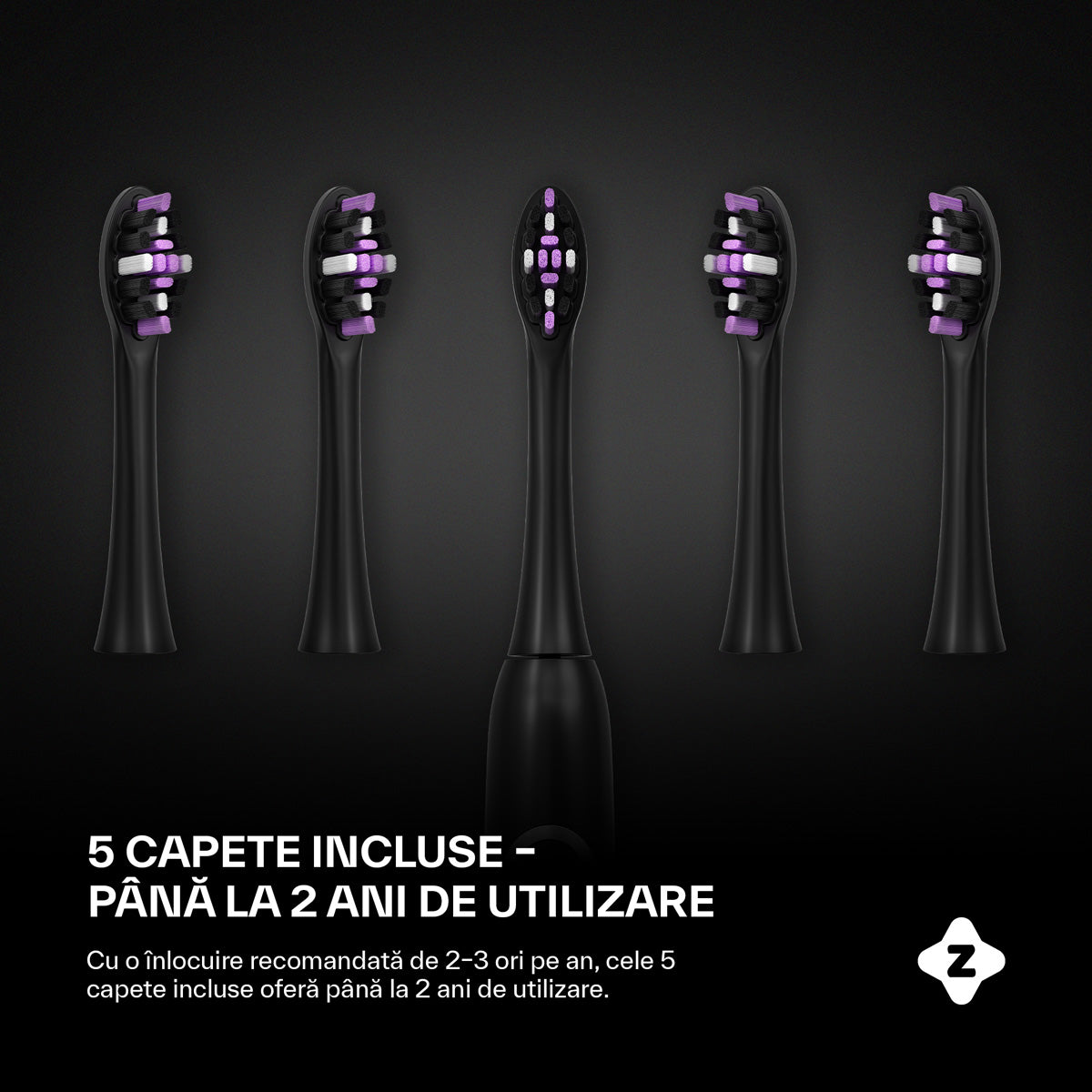 Periuta electrica Zoopie® SEAGO, periuta de dinti electrica sonica pentru adulti si copii, perie de dinti electrica, 40.000 pulsatii/min, 5 programe dentare, indicator LED baterie, smart timer, USB-C, IPX7, 5 capete, etui de calatorie, Negru
