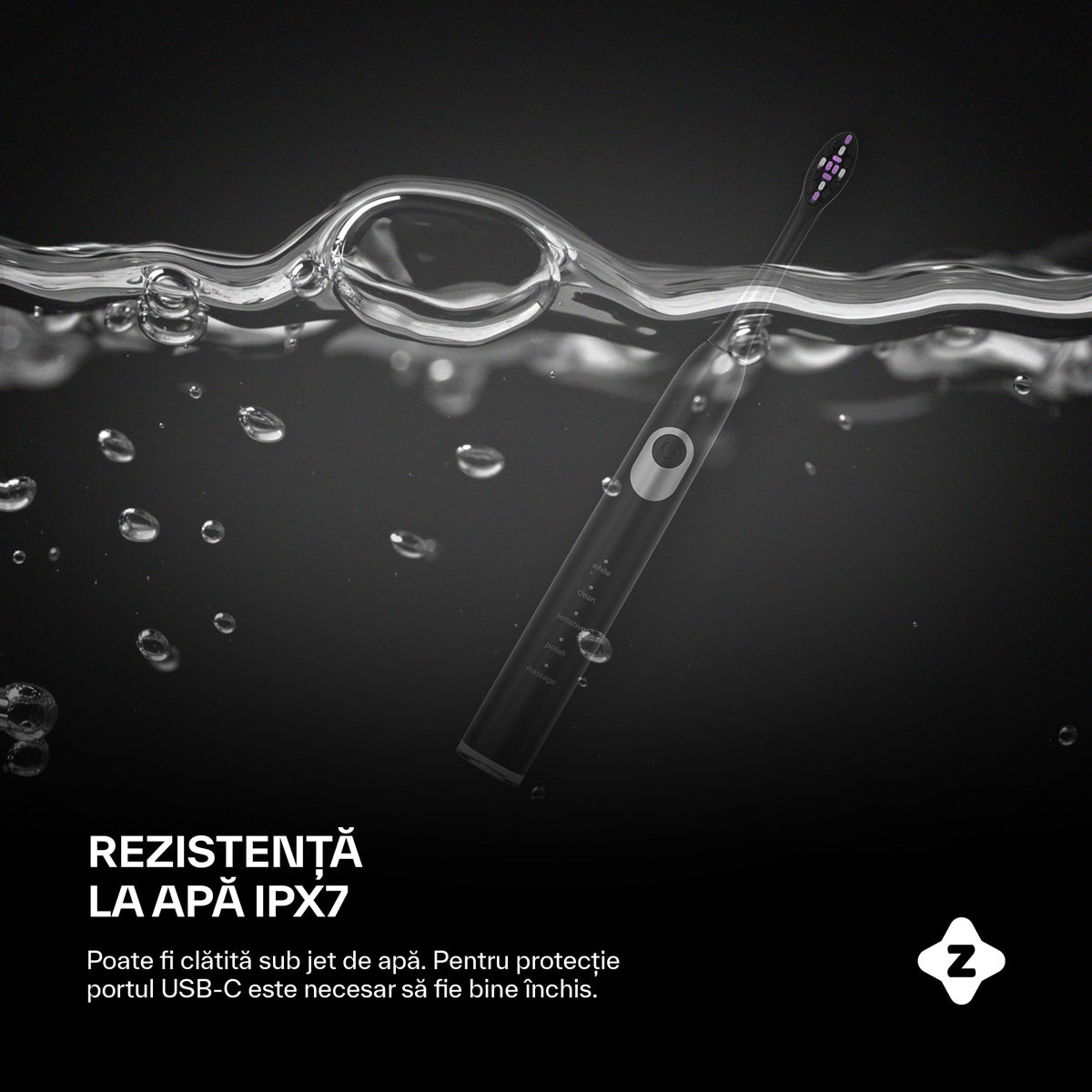 Periuta electrica Zoopie® SEAGO, periuta de dinti electrica sonica pentru adulti si copii, perie de dinti electrica, 40.000 pulsatii/min, 5 programe dentare, indicator LED baterie, smart timer, USB-C, IPX7, 5 capete, etui de calatorie, Negru
