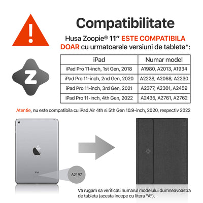 compatibilitate Husa cu Tastatura iPad Apple, Zoopie®, pentru iPad Pro 11" 1st Gen 2018 / 2nd Gen 2020 / 3rd Gen 2021