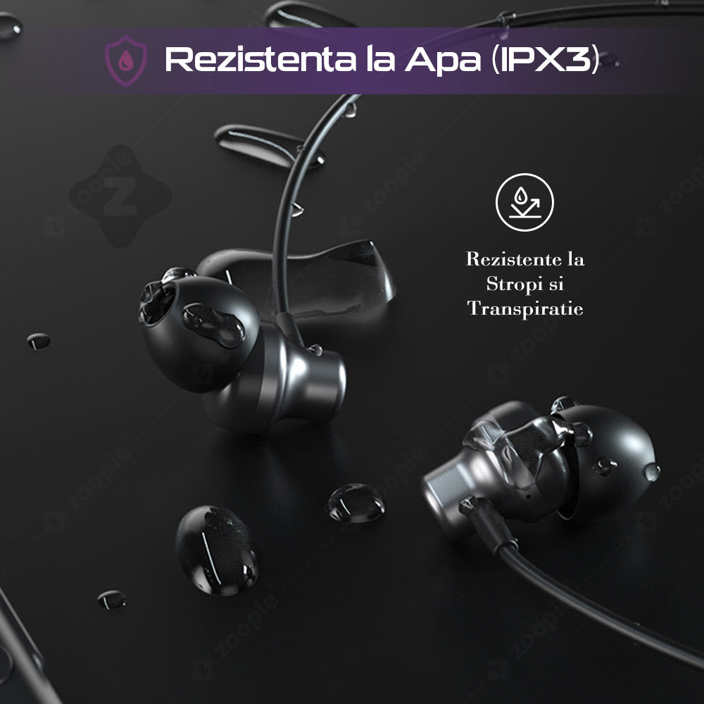 Casti wireless sport, Zoopie®BOLT, Bluetooth 5.1, Handsfree, True Wireless Stereo, IPX3, Prindere magnetica, Negru