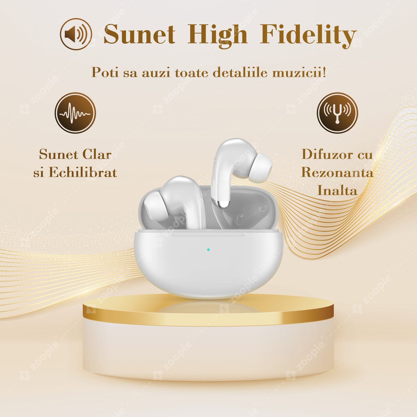 casti bluetooth sunet high fidelity zoopie bass alb