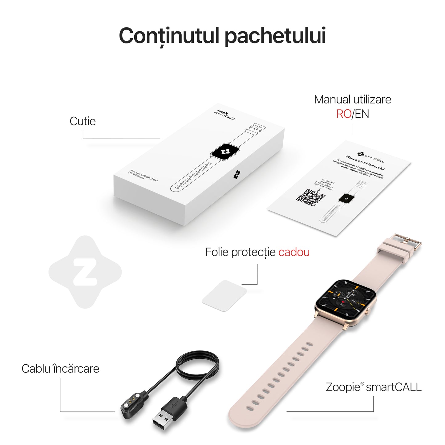 smartwatch fete femei roz zoopie smartcall