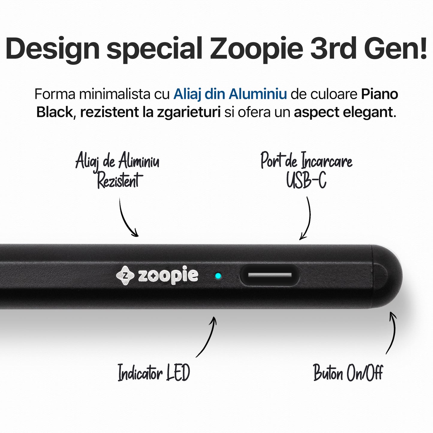 stylus android capacitiv laptop touchscreen zoopie din aluminiu piano black