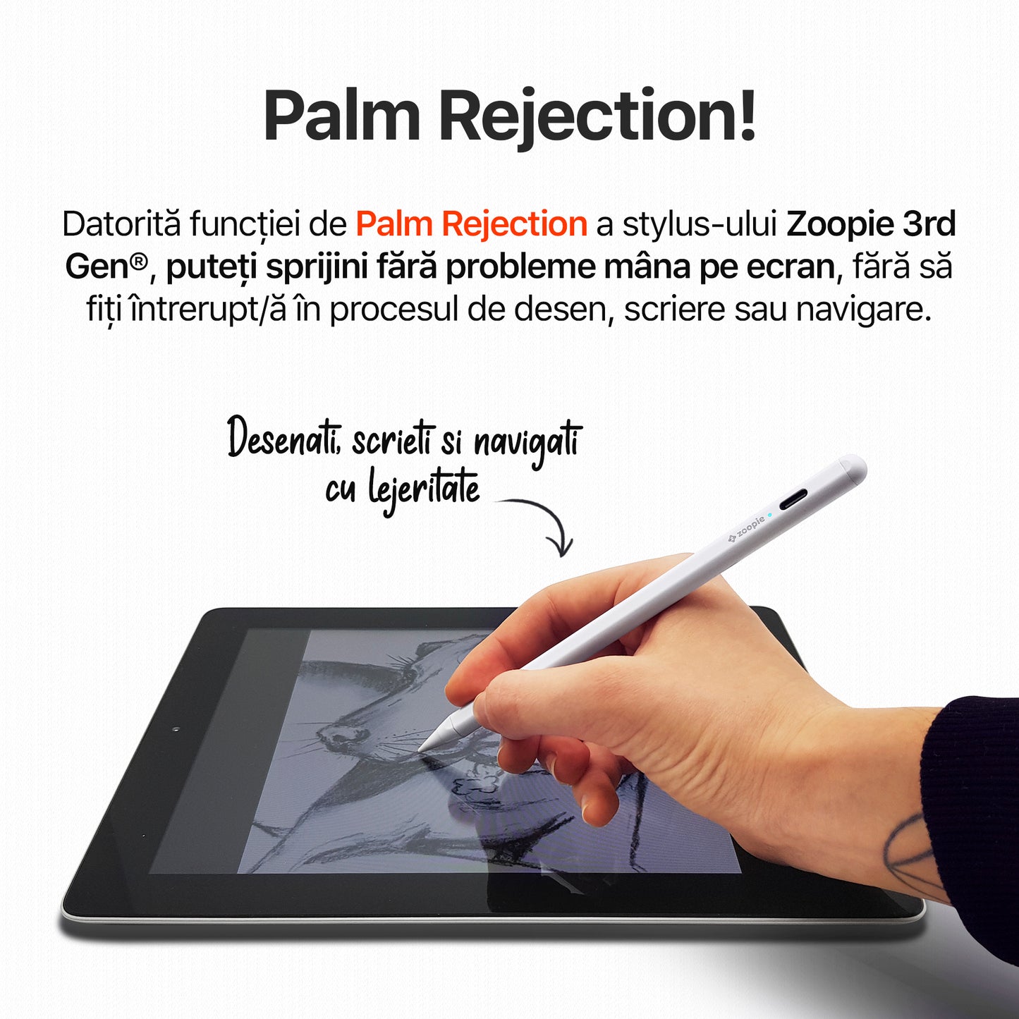 stylus ipad apple pencil palm rejection zoopie negru