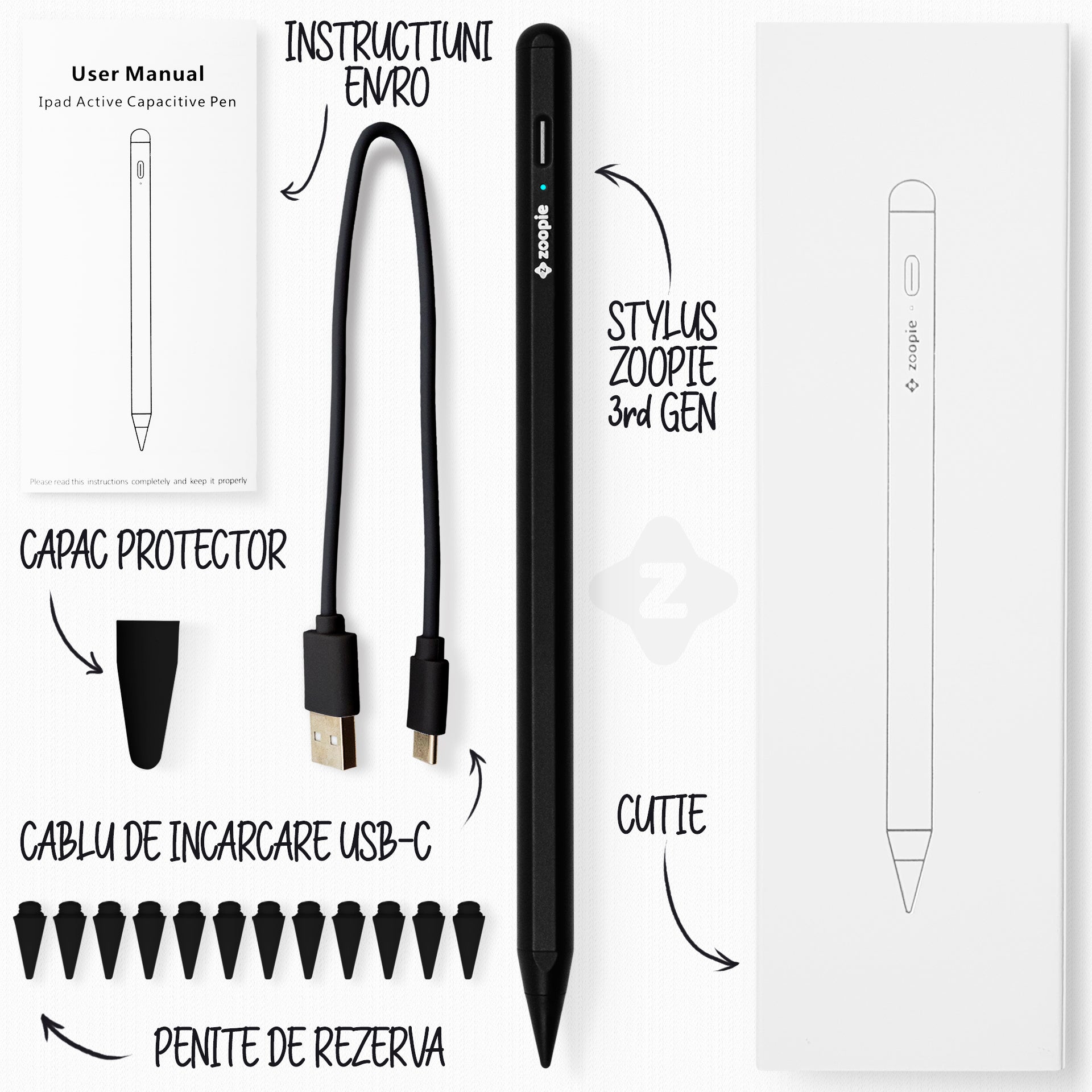 stylus ipad pen apple zoopie pencil negru