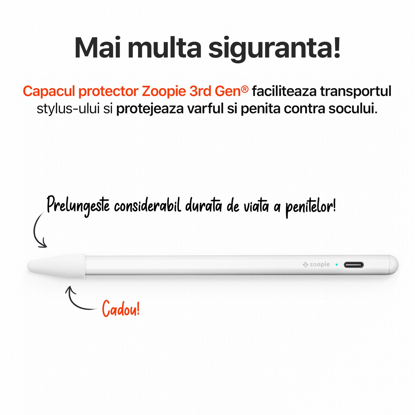 stylus pen apple cu capac inclus zoopie alb