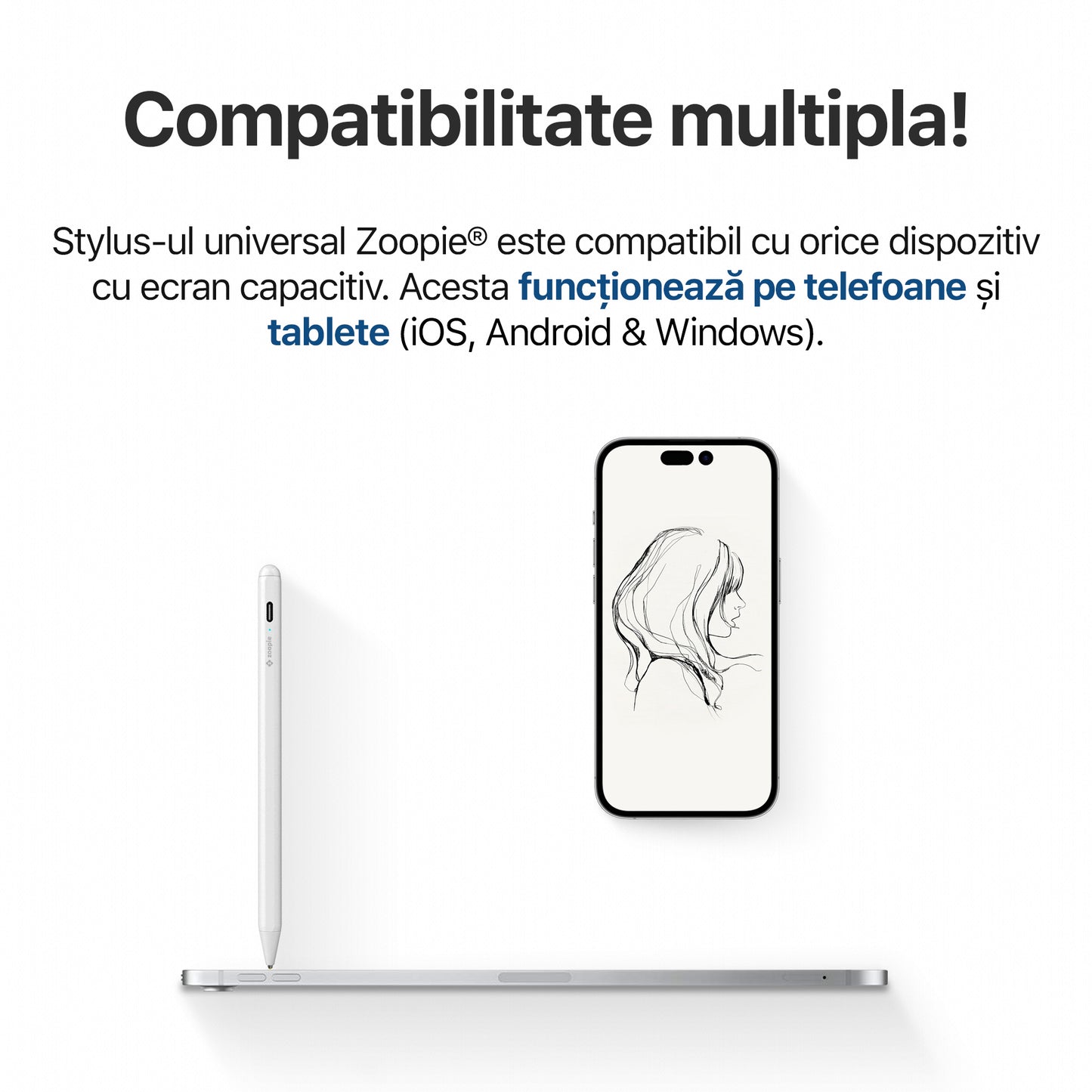 stylus universal compatibil samsung lenovo apple android telefon tableta touchscreen zoopie alb